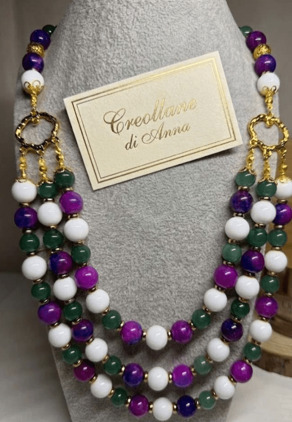 Collane Collana Girocollo Artigianale Handmade | Agata Tinta, Opale e Crisoprasio | Made in Italy - Handmade Made in Italy