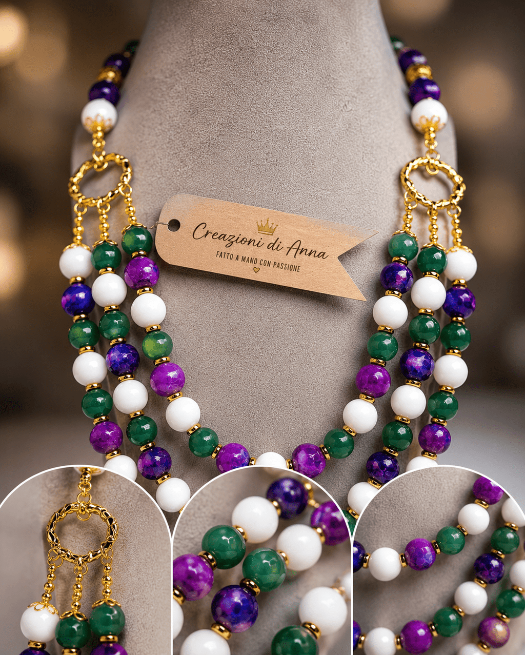 Collane Collana Girocollo Artigianale Handmade | Agata Tinta, Opale e Crisoprasio | Made in Italy - Handmade Made in Italy