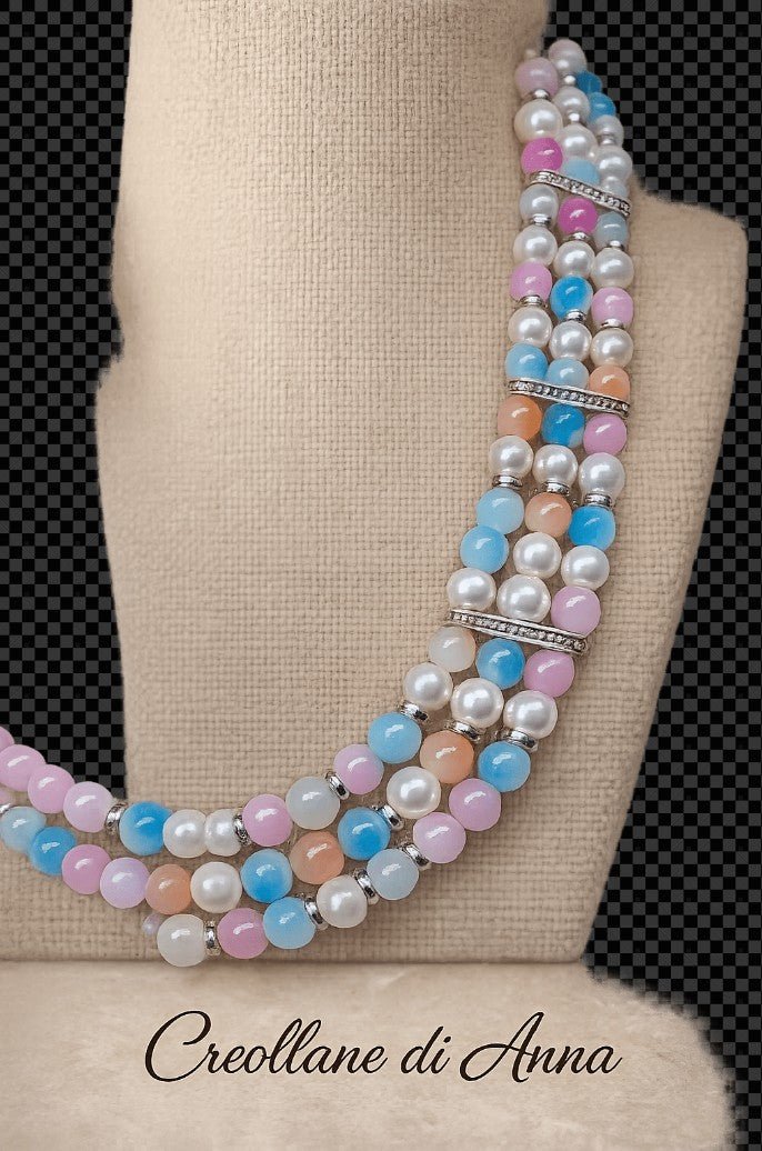 Collane Collana Girocollo Artigianale Handmade | Perle di Vetro e Inserti in Ceramica Multicolore | Made in Italy - Handmade Made in Italy
