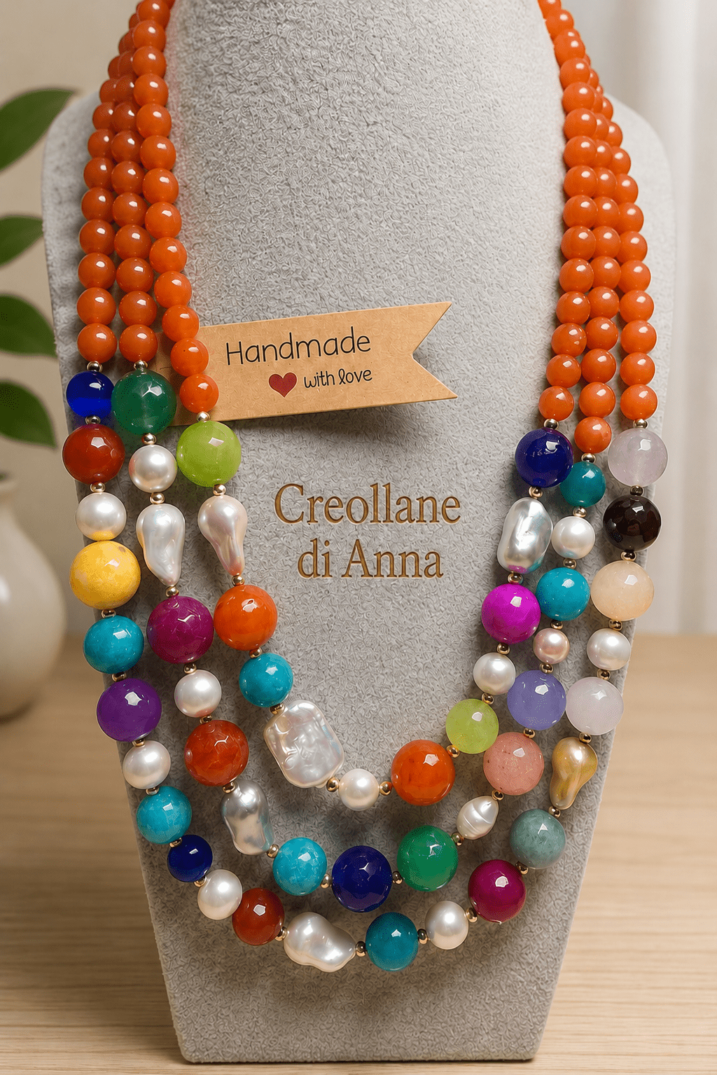 Collane Collana Girocollo Artigianale Multifilo Handmade | Agata, Giada, Perle di Maiorca e Scaramazza | Made in Italy - Handmade Made in Italy