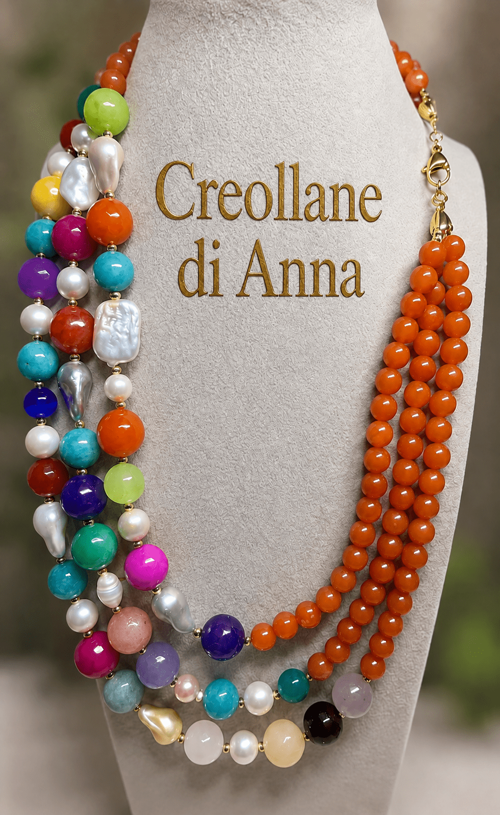 Collane Collana Girocollo Artigianale Multifilo Handmade | Agata, Giada, Perle di Maiorca e Scaramazza | Made in Italy - Handmade Made in Italy