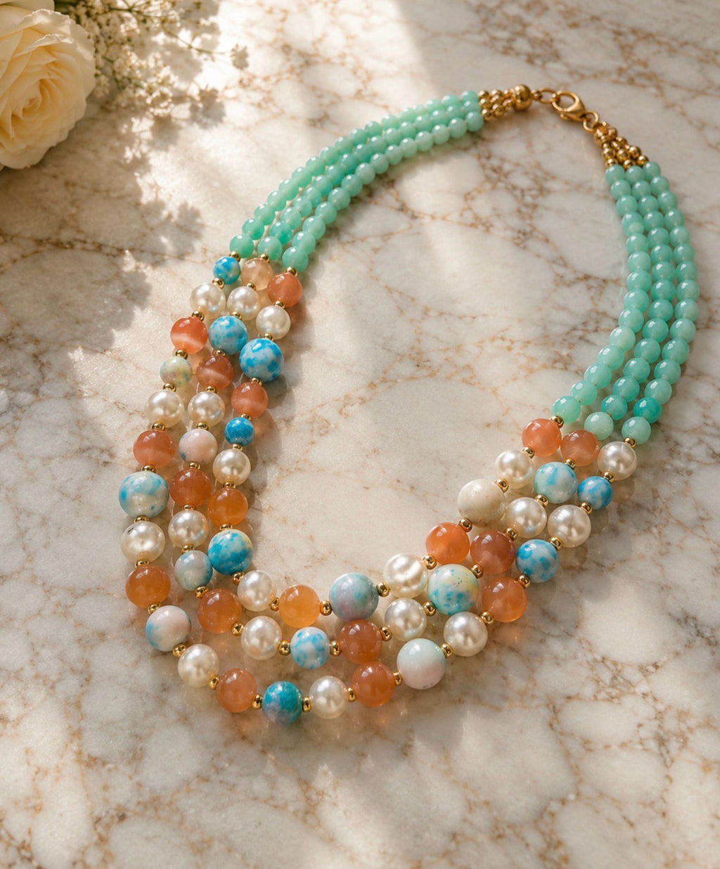 Collane Collana girocollo crisoprasio, perle ed occhio di gatto | Handmade Italia - Handmade Made in Italy