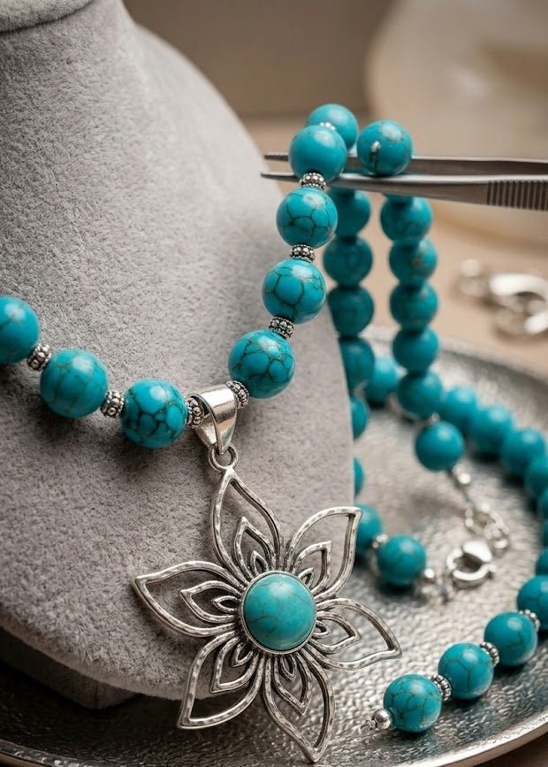 Collane Collana Girocollo Elegante in Pasta di Turchese con Ciondolo in Acciaio | Handmade - Handmade Made in Italy