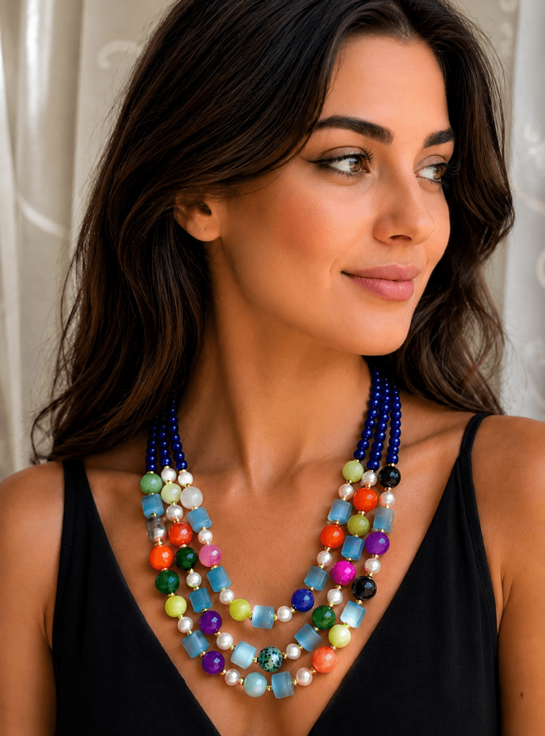 Collane Collana Girocollo Multifilo Artigianale Handmade | Agata, Giada Multicolore e Occhio di Gatto | Made in Italy - Handmade Made in Italy
