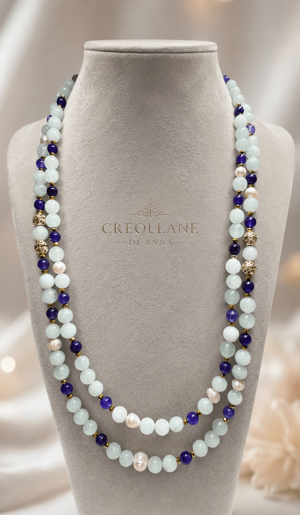 Collane Collana Girocollo Multifilo Artigianale Handmade | Agata, Giadeite, Perle di Fiume e Cristalli | Made in Italy - Handmade Made in Italy