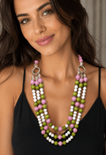 Collane Collana Girocollo Multifilo Artigianale Handmade | Quarzo Rosa, Opale e Serpentino | Made in Italy - Handmade Made in Italy