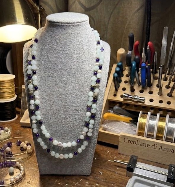 Collane Collana Girocollo Multifilo in Agata, Giadeite, Perle di Fiume e Cristalli | Handmade - Handmade Made in Italy