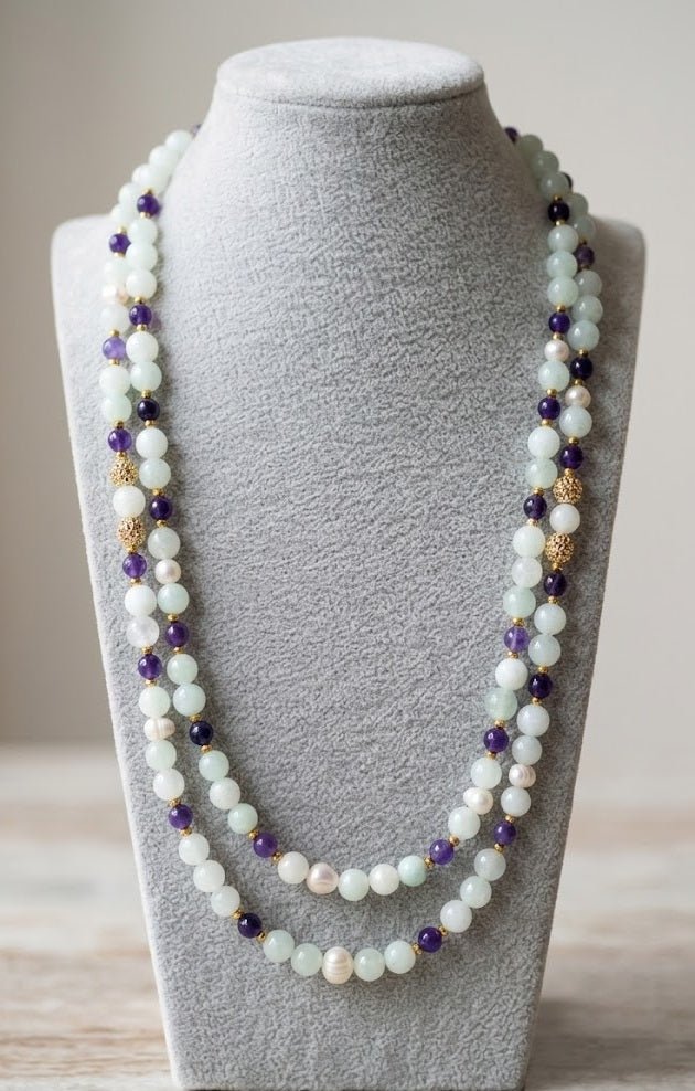 Collane Collana Girocollo Multifilo in Agata, Giadeite, Perle di Fiume e Cristalli | Handmade - Handmade Made in Italy