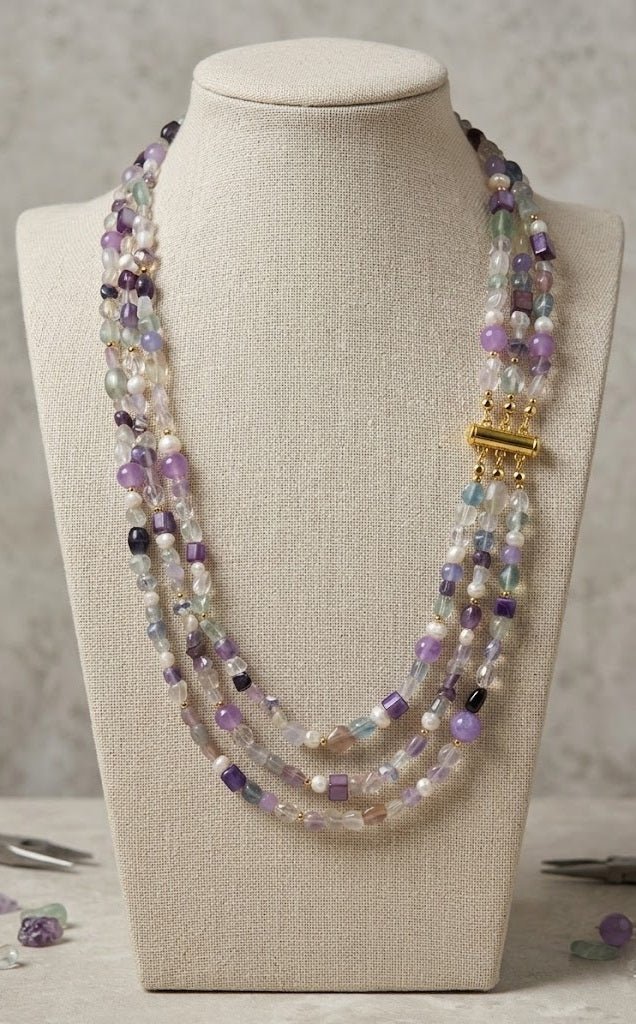 Collane Collana girocollo multifilo in pietra naturale fluorite | Handmade Italia - Handmade Made in Italy