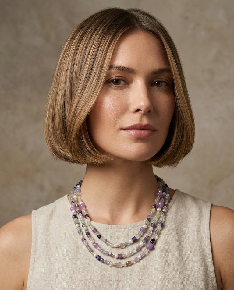 Collane Collana girocollo multifilo in pietra naturale fluorite | Handmade Italia - Handmade Made in Italy