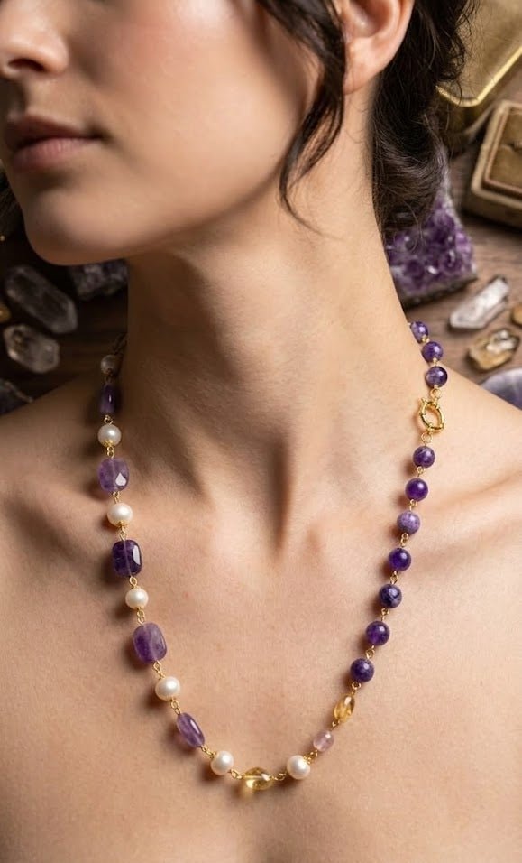 Collane Collana in ametista e perle | Handmade Italia - Handmade Made in Italy