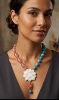Collane Collana Lunga Artigianale Handmade | Quarzo Ciliegia, Amazzonite, Occhio di Gatto e Cameo su Conchiglia | Made in Italy - Handmade Made in Italy