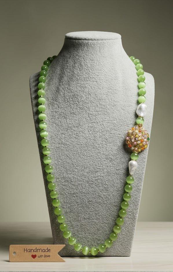 Collane Collana lunga con occhi di gatto ed elemento multicolore | Handmade Italia - Handmade Made in Italy
