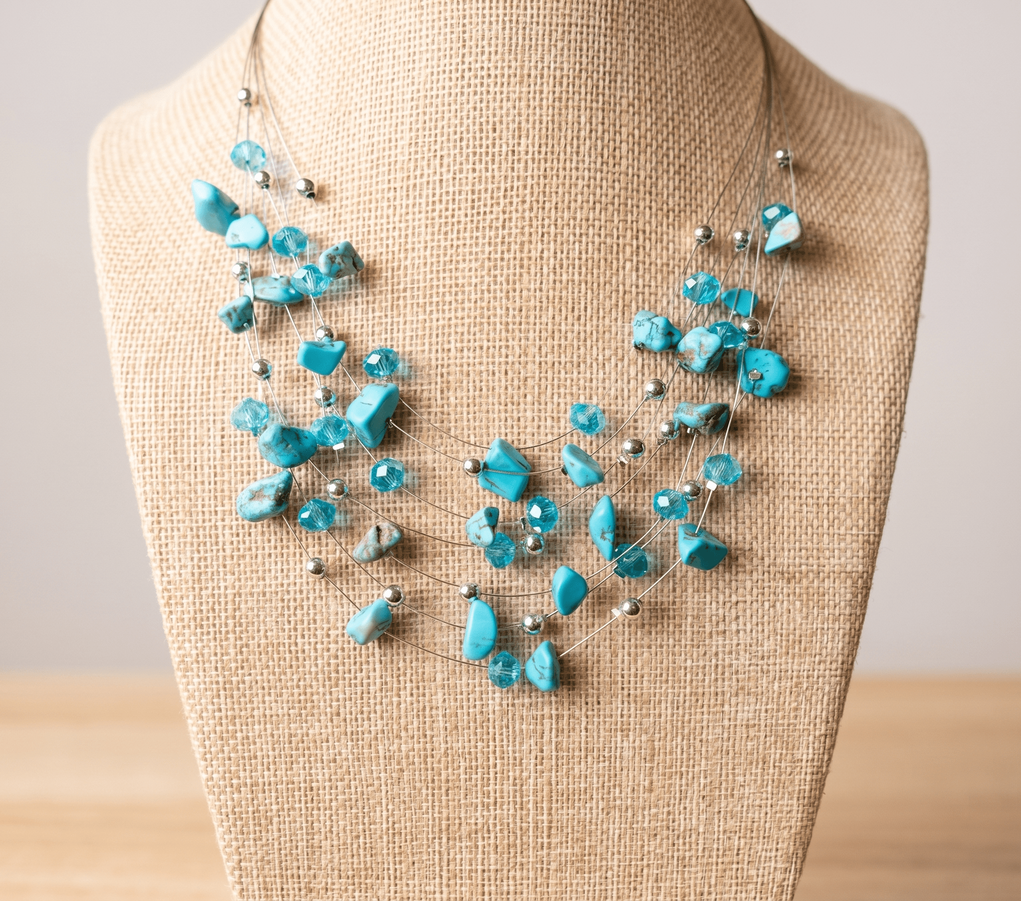 Collane Collana Multifilo Artigianale Handmade | Acciaio, Chips di Pasta di Turchese e Cristalli | Made in Italy - Handmade Made in Italy