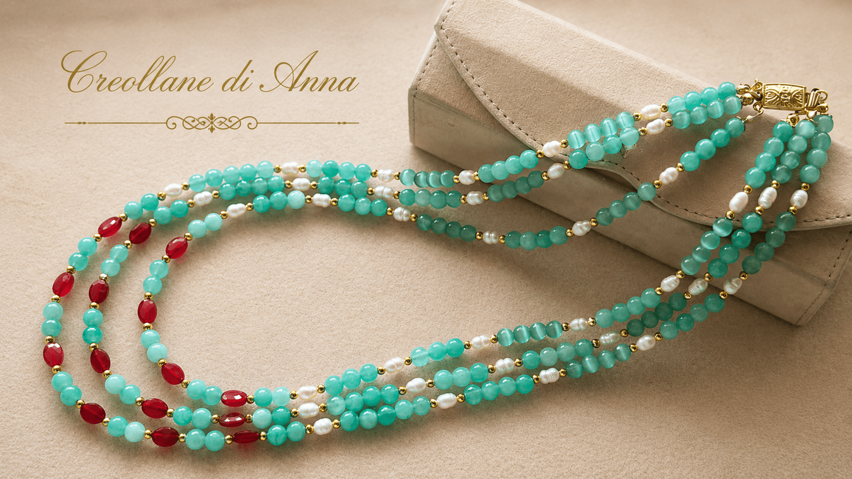 Collane Collana Multifilo Artigianale Handmade | Crisoprasio, Radice di Rubino, Occhio di Gatto e Perle di Fiume | Made in Italy - Handmade Made in Italy