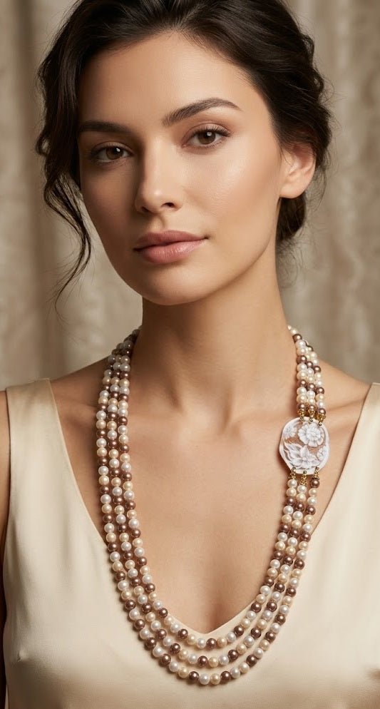 Collane Collana multifilo in perle di Maiorca e cameo | Handmade Italia - Handmade Made in Italy