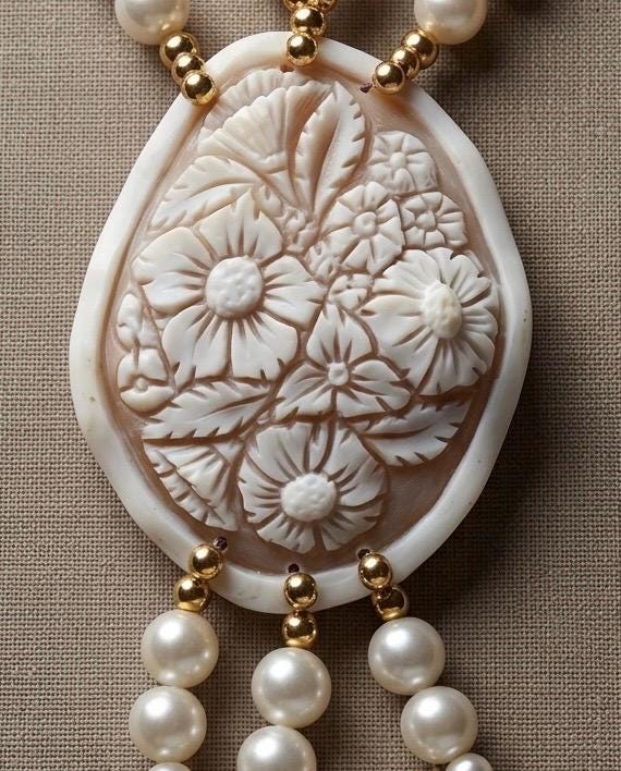 Collane Collana multifilo in perle e cameo floreale | Handmade Italia - Handmade Made in Italy