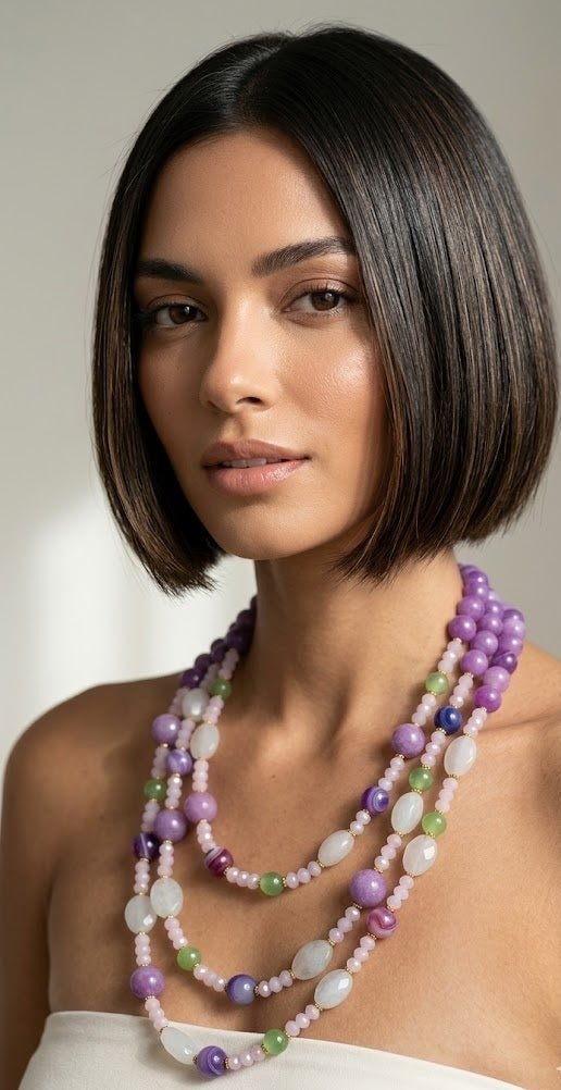 Collane Collana Multifilo in Pietra Naturale Lilla, Viola e Bianca | Handmade Italia - Handmade Made in Italy