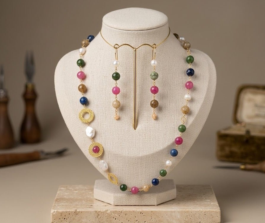 Collane Set Gioielli Artigianale Handmade | Agata a Catena Rosario | Collana, Orecchini e Bracciale | Made in Italy - Handmade Made in Italy