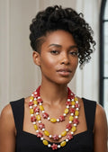 Handmade Multilayer Necklace | Yellow Jade, White Agate and Ceramic Flower | Made in Italy