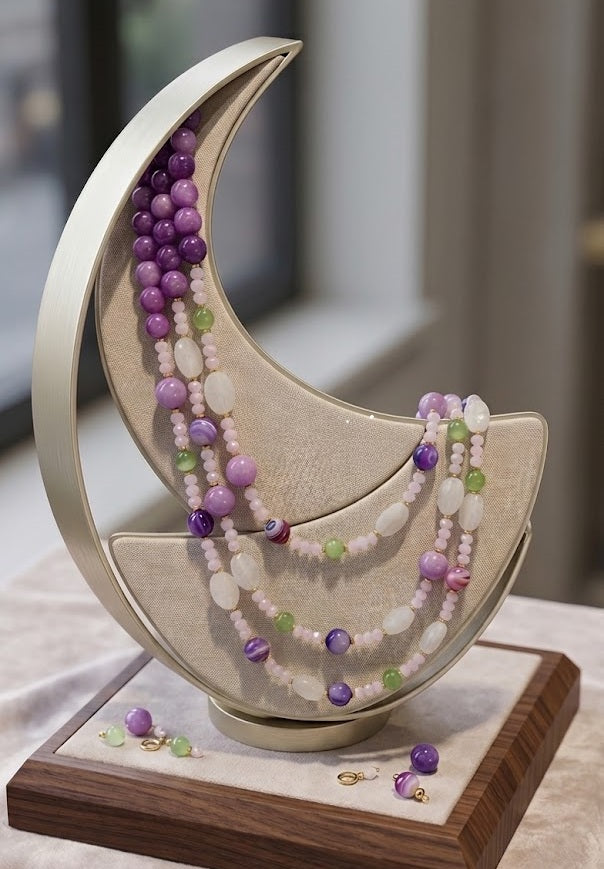 Collana Multifilo in Pietra Naturale Lilla, Viola e Bianca | Handmade Italia