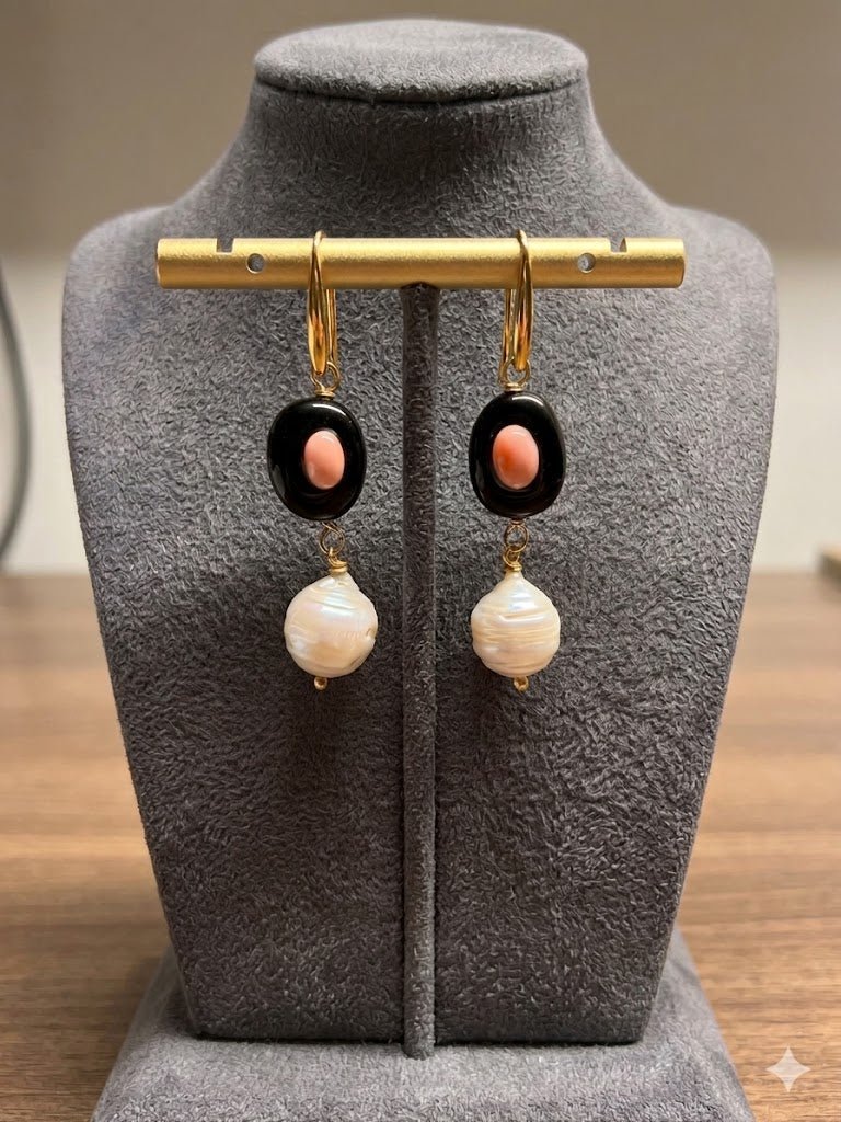 Orecchini Orecchini Pendenti Donna in Onice e Perle di Fiume | Handmade Italia - Handmade Made in Italy