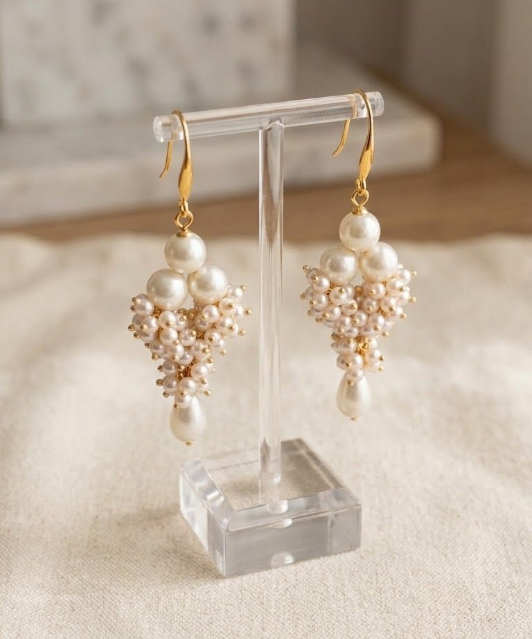Orecchini Orecchini Pendenti Grappolo con Perle Coltivate e Finiture Dorate | Handmade Italia - Handmade Made in Italy