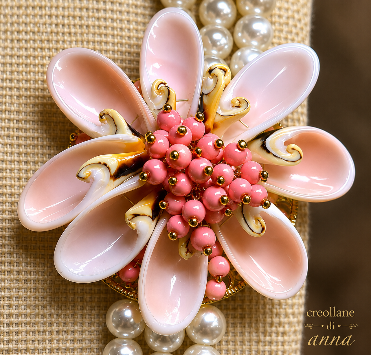Set Gioielli Set Collana e Orecchini Artigianale Handmade | Perle di Maiorca, Fiore in Conchiglia e Opale Rosa | Made in Italy - Handmade Made in Italy